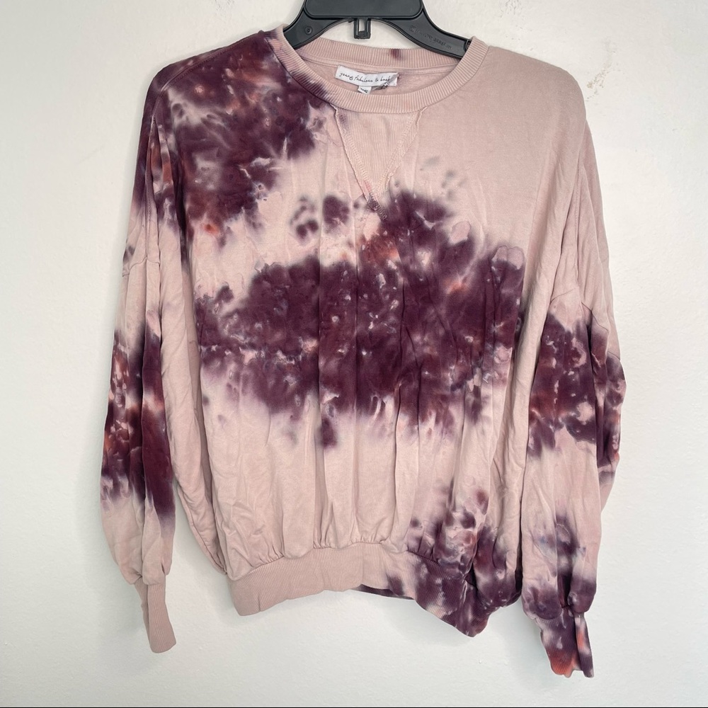 Young Fabulous Broke Sweater Womens Size XS Purple Tie Dye Pullover Long Sleeve